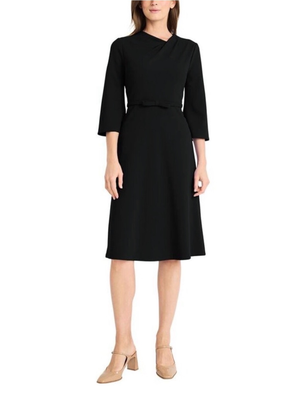 Maggy London Black Midi Dress with Subtle Bow Waist NWT